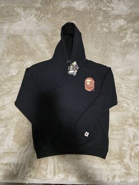 NWT A Bathing Ape Black College Ape Head Hoodie L Japan BAPE Pullover New